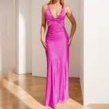 Plus Size Sleeveless Solid Color Ruched Maxi Dress GHMF-28978