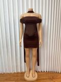 Solid Color Ruched Mesh Mini Dress GMYU-11390