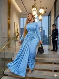 Long Sleeve Ruched Maxi Dress GADE-11403