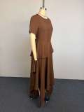Solid Color Short Sleeve Irregular Maxi Dress GCNE-75858