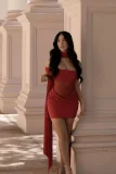 Solid Color Ruched Mesh Mini Dress GMYU-11390