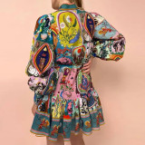 Plus Size Ruffles Printed Long Sleeve Mini Dress GHMF-25278