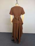 Solid Color Short Sleeve Irregular Maxi Dress GCNE-75858