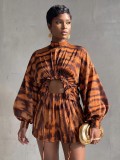 Printed Lantern Sleeve Two Piece Shorts Set GQLK-6610