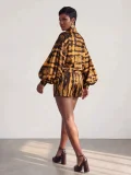 Printed Lantern Sleeve Two Piece Shorts Set GQLK-6610