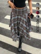 Plaid Printed Irregular Mid-skirts GSRX-1033