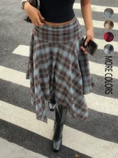 Plaid Printed Irregular Mid-skirts GSRX-1033