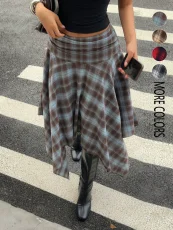Plaid Printed Irregular Mid-skirts GSRX-1033