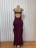 Solid Color Ruffles Sling Maxi Dress GMYU-11536