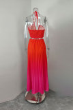 Plus Size Hollow Out Gradient Halterneck Maxi Dress GHMF-29040