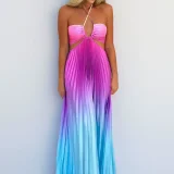 Plus Size Hollow Out Gradient Halterneck Maxi Dress GHMF-29040