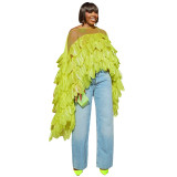 Single Shoulder Mesh Ruffles Top YF-11145