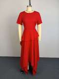 Solid Color Short Sleeve Irregular Maxi Dress GCNE-75858