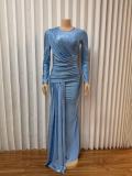 Long Sleeve Ruched Maxi Dress GADE-11403