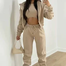 Plus Size Solid Color Sport Sweatshirt+Vest+Pants 3 Piece Set GHMF-8864