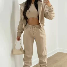 Plus Size Solid Color Sport Sweatshirt+Vest+Pants 3 Piece Set GHMF-8864