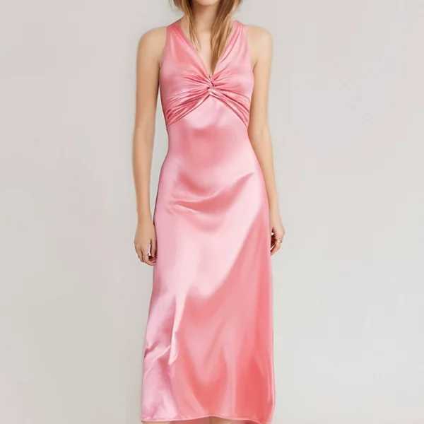 Plus Size Sleeveless Solid Color Ruched Maxi Dress GHMF-28978