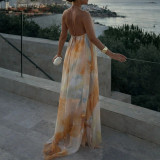 Plus Size Printed Sleeveless Backless Maxi Dress GHMF-30597