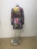 Plus Size Ruffles Printed Long Sleeve Mini Dress GHMF-25278