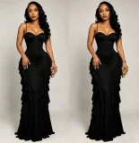 Solid Color Ruffles Sling Maxi Dress GMYU-11536