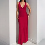 Plus Size Sleeveless Solid Color Ruched Maxi Dress GHMF-28978