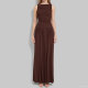 Plus Size Sleeveless Solid Color Pleated Maxi Dress GHMF-28818