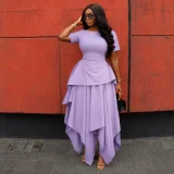 Solid Color Short Sleeve Irregular Maxi Dress GCNE-75858