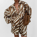 Plus Size Casual Printed Shirt Two Piece Shorts Set GHMF-29251