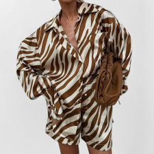 Plus Size Casual Printed Shirt Two Piece Shorts Set GHMF-29251