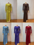 Long Sleeve Ruched Maxi Dress GADE-11403