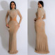 Mesh Hot Drill Long Sleeve Maxi Dress GMYU-8437