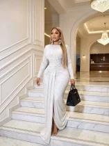 Long Sleeve Ruched Maxi Dress GADE-11403