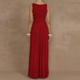 Plus Size Sleeveless Solid Color Pleated Maxi Dress GHMF-28818