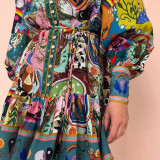 Plus Size Ruffles Printed Long Sleeve Mini Dress GHMF-25278