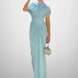 Plus Size Solid Color Ruched Slim Maxi Dress GHMF-29496