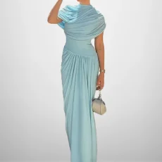 Plus Size Solid Color Ruched Slim Maxi Dress GHMF-29496