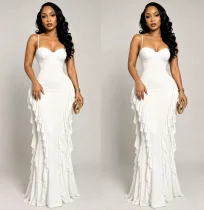 Solid Color Ruffles Sling Maxi Dress GMYU-11536