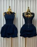Sleeveles Square Neck Puff Mini Dress GADE-6809