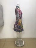 Plus Size Ruffles Printed Long Sleeve Mini Dress GHMF-25278