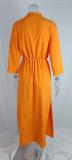 Plus Size Solid Color Bat Sleeve Split Maxi Dress GHMF-8849