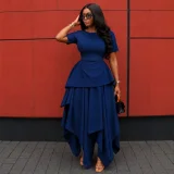 Solid Color Short Sleeve Irregular Maxi Dress GCNE-75858