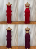 Solid Color Ruffles Sling Maxi Dress GMYU-11536