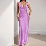 Plus Size Sleeveless Solid Color Ruched Maxi Dress GHMF-28978