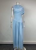 Plus Size Solid Color Ruched Slim Maxi Dress GHMF-29496