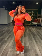 Contrast Color Long Sleeve Sport Two Piece Pants Set GBGF-6923
