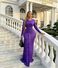 Long Sleeve Ruched Maxi Dress GADE-11403