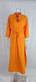Plus Size Solid Color Bat Sleeve Split Maxi Dress GHMF-8849