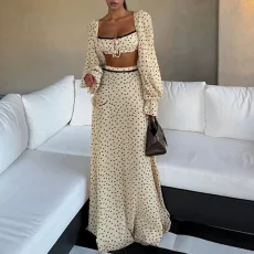 Plus Size Polka Dot Printed Long Sleeve Two Piece Skirts Set GHMF-30748