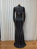 Mesh Hot Drill Long Sleeve Maxi Dress GMYU-8437
