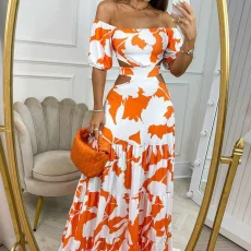 Plus Size Printed Short Sleeve Tie Up Maxi Dress GHMF-8157